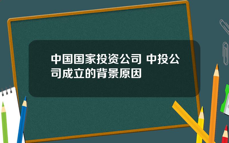 中国国家投资公司 中投公司成立的背景原因